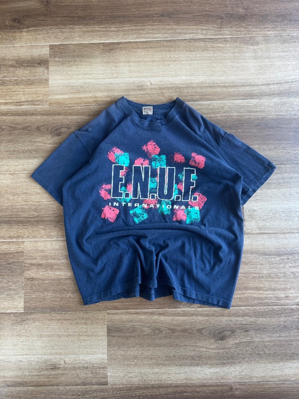 Vintage E.N.U.F. Internationale Graphic T-Shirt USA Made Navy Single Stitch Styl
